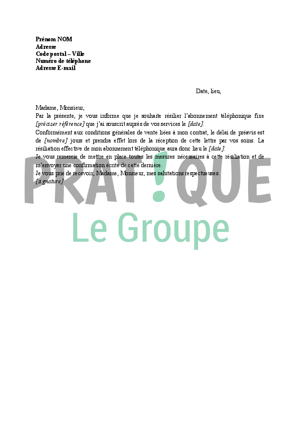 exemples de modèles lettre de resiliation abonnement telephonique | My ...