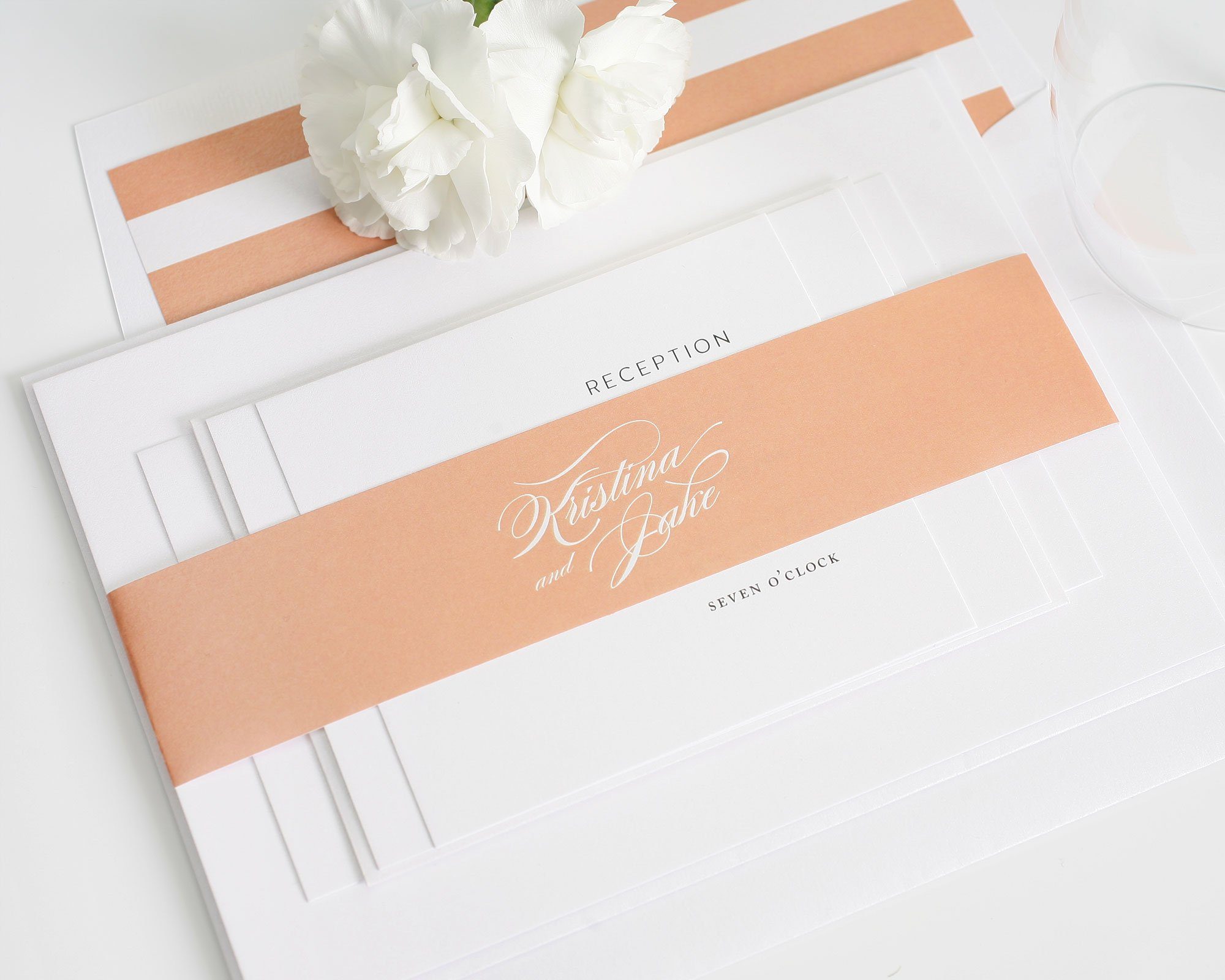 Peach Wedding Invitations with Stripes