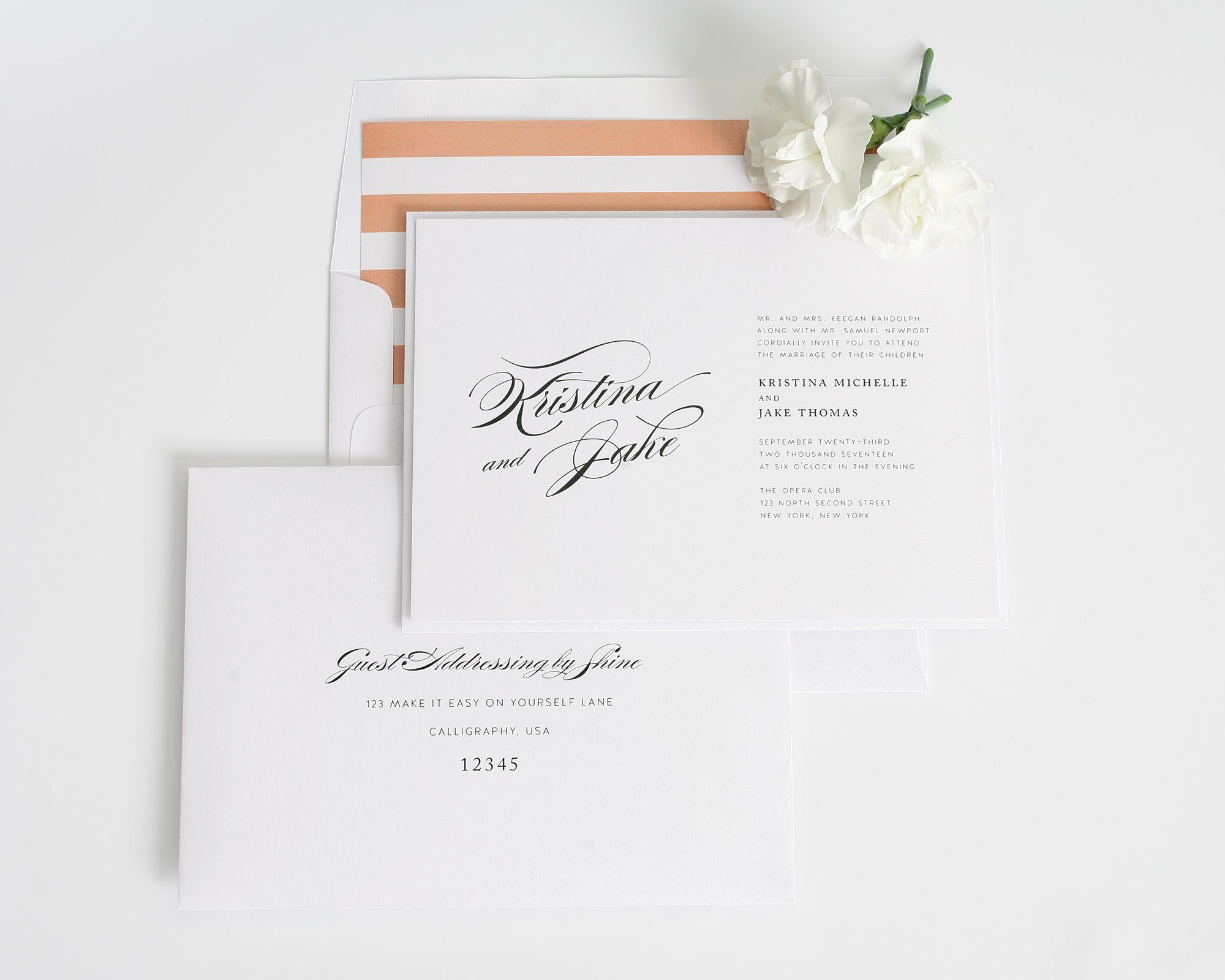 Glamour Wedding Invitations with peach stripes