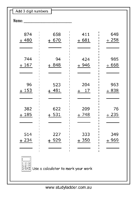 Addition Of Three Digit Numbers