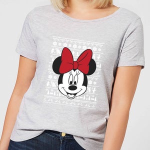 Disney Minnie Face Women's Christmas T-Shirt - Grey