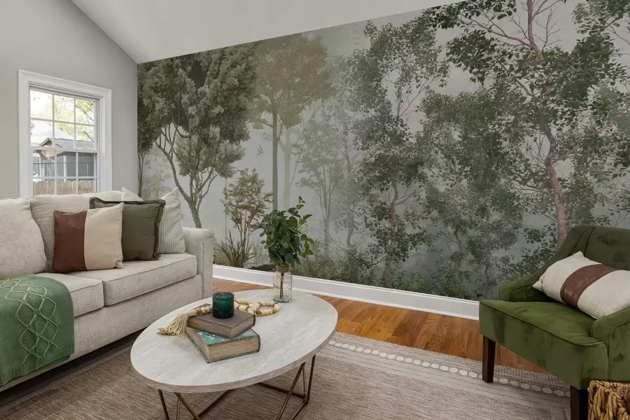 wall murals Tropical trees and leaves in a misty forest u97402