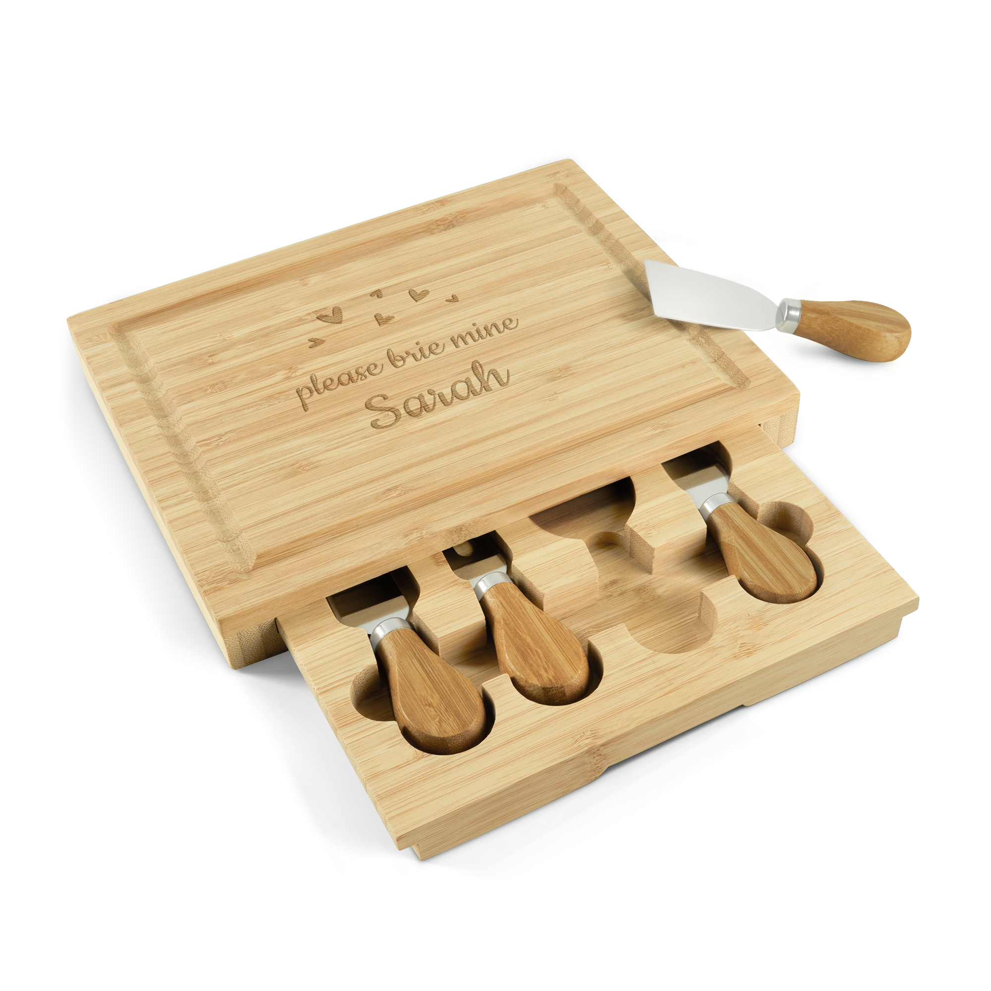 Engraved wooden cheese board gift set