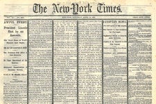 The front page of The New York Times on April 15, 1865, the day after President Abraham Lincoln was shot.