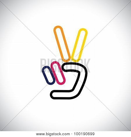 V Hand Victory, Number 2 Symbol Vector Logo Line Icon