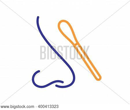 Nasal Swab Test Line Icon. Nose With Cotton Swab Sign. Coronavirus Testing Symbol. Quality Design El