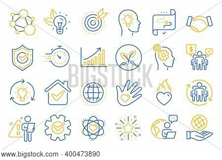 Core Values Line Icons. Integrity, Target Purpose And Strategy. Trust Handshake, Social Responsibili