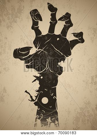 Vintage halloween icon - zombie hand