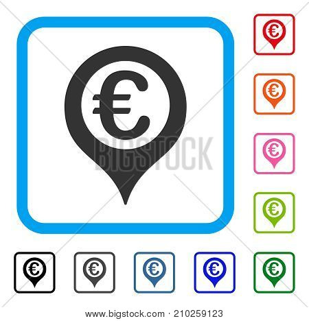 Euro Geotargeting icon. Flat gray iconic symbol in a light blue rounded rectangle. Black, gray, green, blue, red, orange color additional versions of Euro Geotargeting vector.