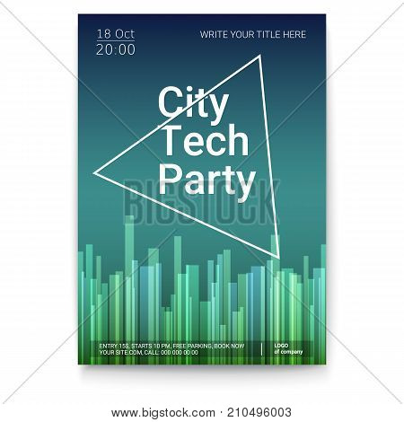 Vector template of poster, design layout for brochure, banner, flyer. Mock-up of City Techno Party event with text template, A4 size. Poster design with abstract pattern isolated on white background.