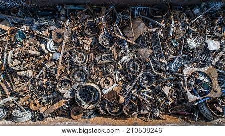 Mailway Wagon Filled With Scrap Metal. Metal Recycling