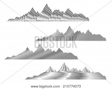 Set of black and white mountain silhouettes.Background border of rocky mountains.Vector illustration