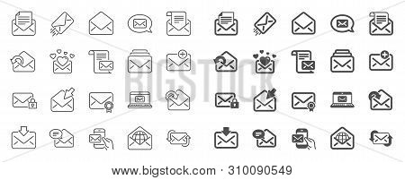 Mail Message Line Icons. Newsletter, Email Document, Correspondence Icons. Received Mail, Secure Mes