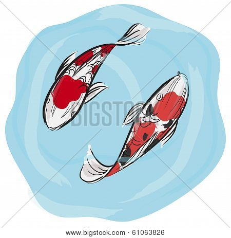 Artisic Professional Painting Of Carp Fish (koi) With Japanese Art Style In Vector