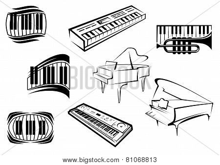 Outline sketch piano music icons