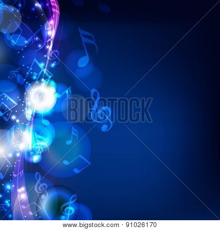 Shiny musical notes on stylish blue background.