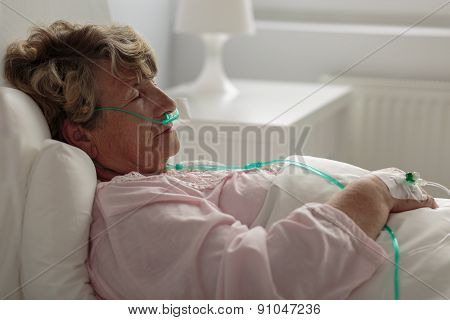 Sick Woman With Nasal Cannula