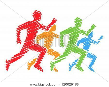 Colored Silhouettes Of Runners. Vector Running And Marathon Logo