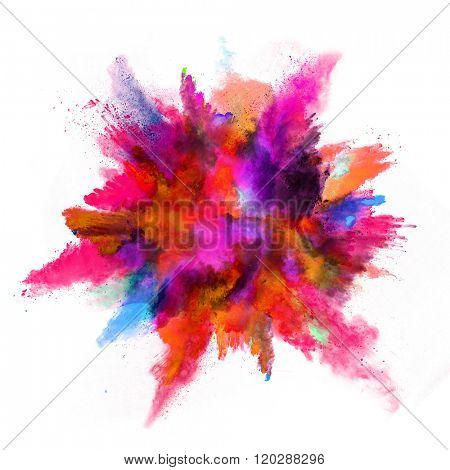 Explosion of colored powder on white background