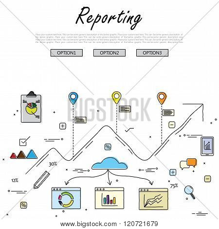 Hand Drawn Line Vector Doodle Of Concept Of Reporting And Statistics. Also Represents Business Repor