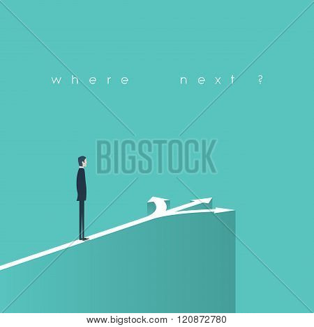 Business decision concept illustration. Businessman standing in front of arrows as symbol for choice