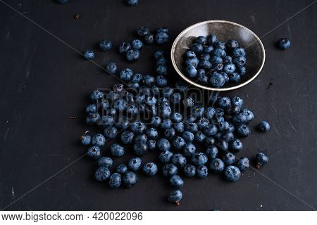 Blueberry Antioxidant Organic Superfood In Ceramic Bowl Concept For Healthy Eating And Dieting Nutri