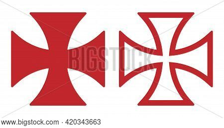 Maltese Cross Vector Shape Symbol. Christianity Sign. Christian Religion Icon. Catholic And Protesta