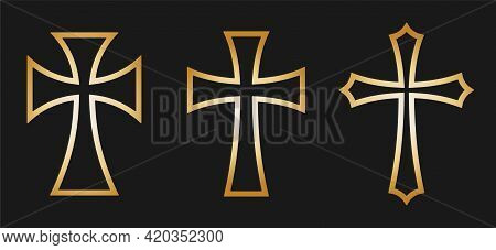 Cross Vector Shape Symbol. Christianity Sign. Christian Religion Icon. Catholic And Protestant Faith