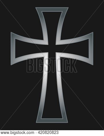 Cross Vector Shape Symbol. Christianity Sign. Christian Religion Icon. Metal Silver Color. Catholic 