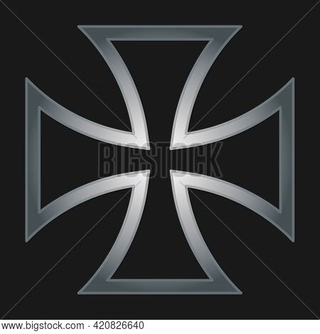 Maltese Cross Vector Shape Symbol. Christianity Sign. Christian Religion Icon. Metal Silver Color. C