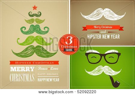 Hipster greeting cards Merry Christmas