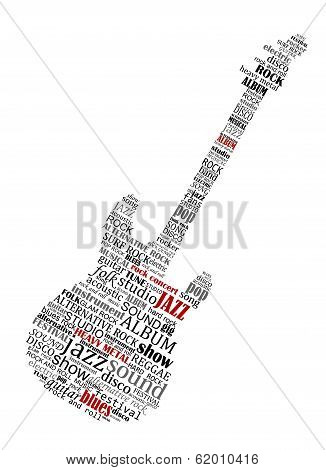 Electric guitar shape composed of music text