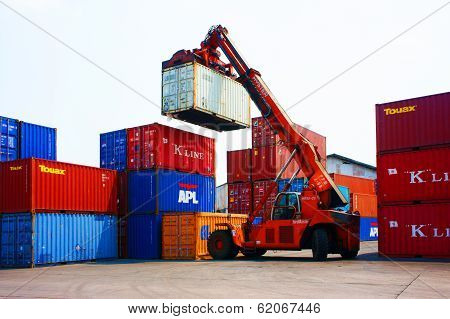 Forklift Truck Crane Container At Vietnam Freight Depot