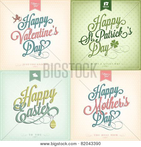 Typographical Spring Holiday Set - Valentine's Day - St. Patrick's Day - Easter - Mother's Day