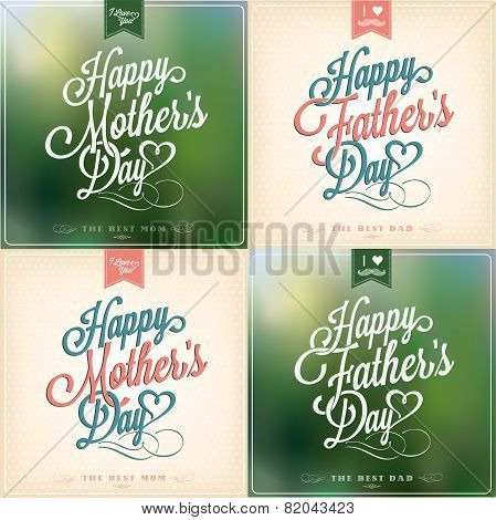 Happy Father's Day And Mother's Day Typographical Background Set