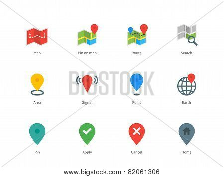 Map GPS and navigation color icons on white background.