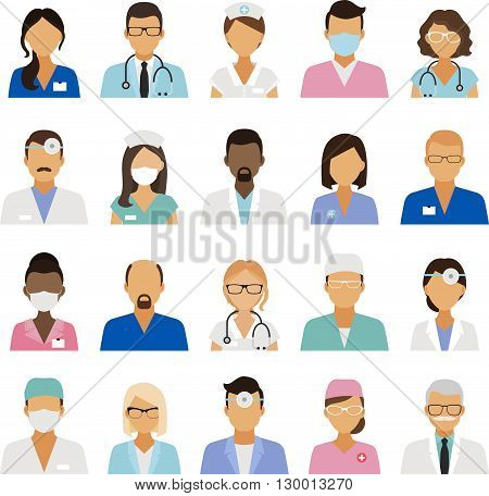 Medical staff icons. Doctors and nurses medical staffs avatars. Vector illustration