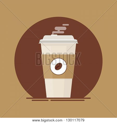 Coffee cup. Coffee cup to go. Paper coffee cup. Fresh coffee cup. Coffee cup vector. Coffee cup isolated on brown background.  Coffee cup in flat style illustration.