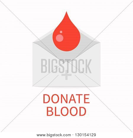 World Blood Donor Day poster with a blood drop and an envelope. Blood donation medical label. Donate blood save life concept. Vector illustration.