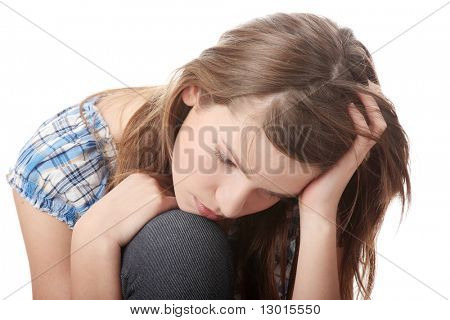 Teenage girl depression - lost love - isolated on white background