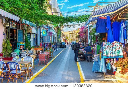 TEL AVIV ISRAEL - FEBRUARY 25 2016: The best way to relax after the long walk in the flea market of old Jaffa is to visit the local cafe on February 25 in Tel Aviv.