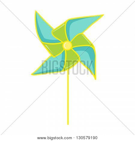 Pinwheel. Colorful paper pinwheel isolated on white. Vector illustration of a toy windmill. Perfect for invitations, save the dates, and thank you cards.