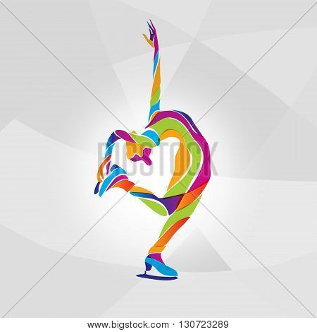 Vector illustration of cartoon skating girl. Ladies figure skating. Color vector figure ice skating silhouette