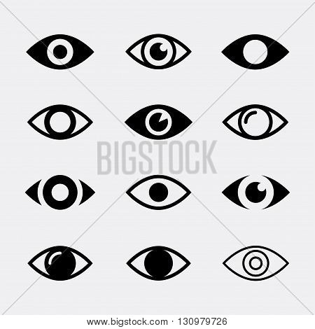 Eyes vector icon set. Collection symbols of open human eye. Eyes icons isolated on white background. Look and vision icons. Eye signs in the flat style for website and apps.