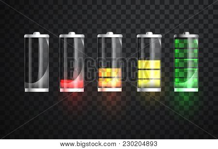 Battery Charging. Battery Charging Status Indicator. Glass Realistic Power Battery Illustration On T