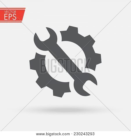 Service Tools Icon. Gear And Wrench Pictograph. Options And Settings Icon. Engineer Repair Of Equipm