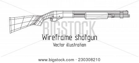 Shotgun Rifle Hunting Carbine Wireframe Low Poly Mesh Vector Illustration