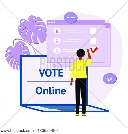 Vector Illustration People Vote Online For Candidate On Laptop Election Campaign Online Choices Poli