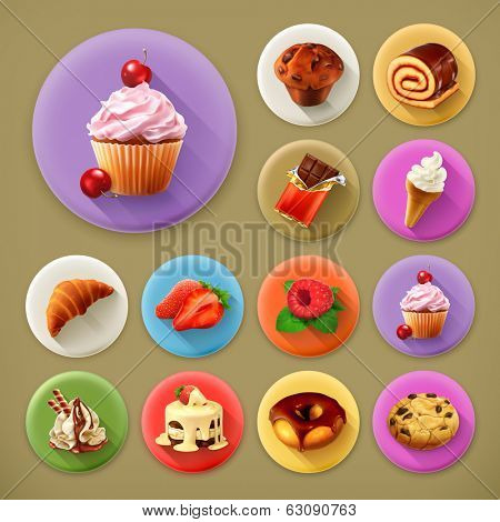 Sweet and tasty, long shadow icon set