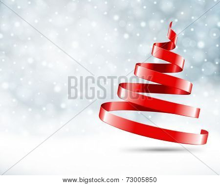 Christmas tree from ribbon vector background. Christmas card or invitation. 